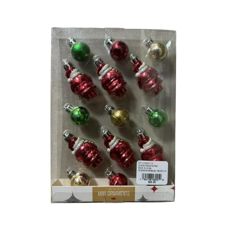 HOLIDAY LANE Ornamentation Mini Santa & Ball Ornaments, Set of 15
